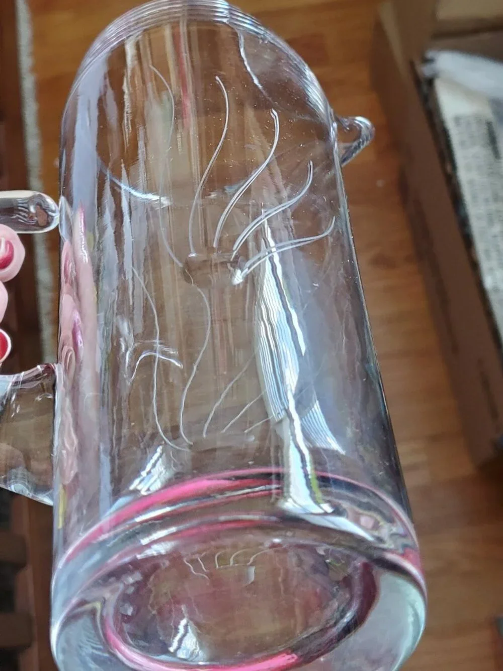 Glass 8 1/2” Clear Martini Pitcher with Etched design Vintage Like New!